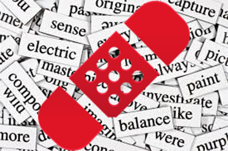 image of refriderator magnet words with a red bandage over them